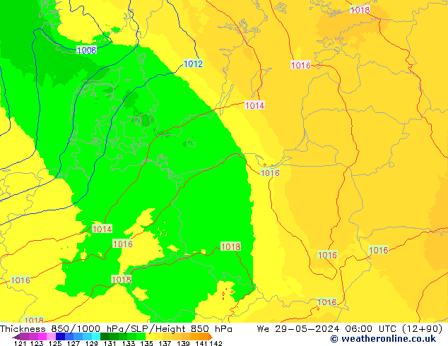 850-1000 hPa Kalınlığı UK-Global Çar 29.05.2024 06 UTC