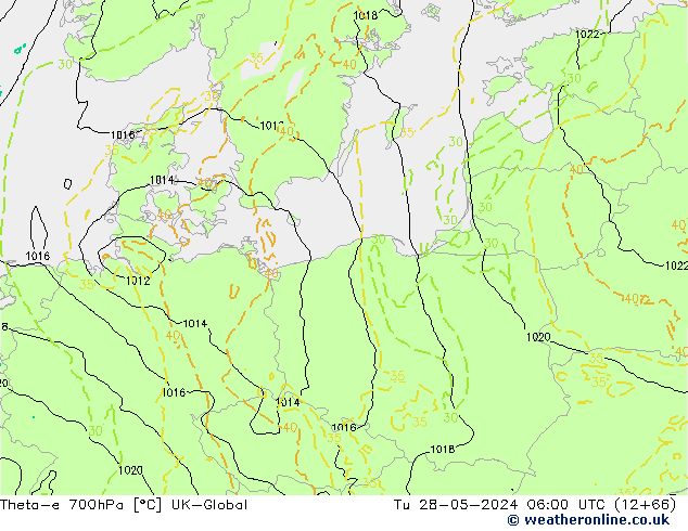 Theta-e 700hPa UK-Global di 28.05.2024 06 UTC