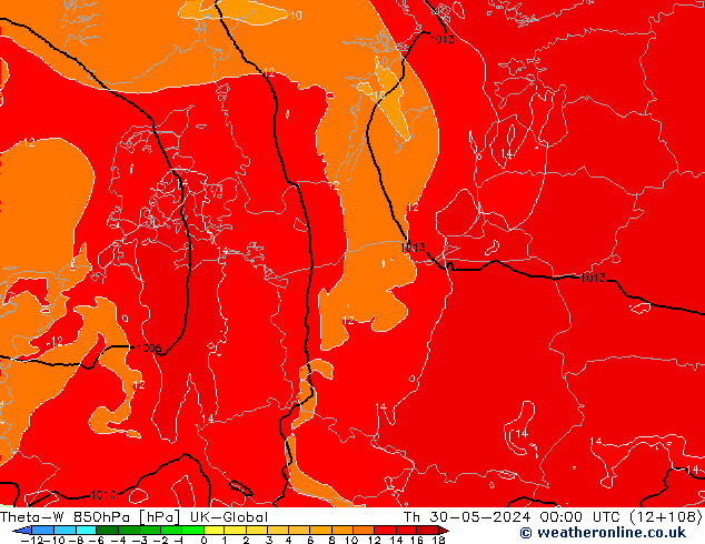 Theta-W 850hPa UK-Global Th 30.05.2024 00 UTC