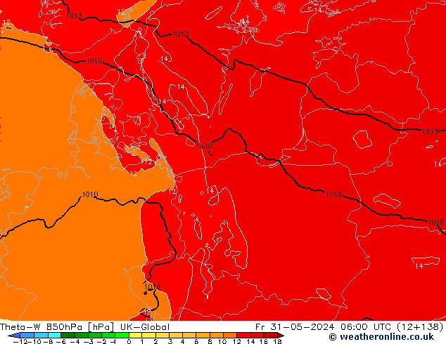 Theta-W 850hPa UK-Global Fr 31.05.2024 06 UTC