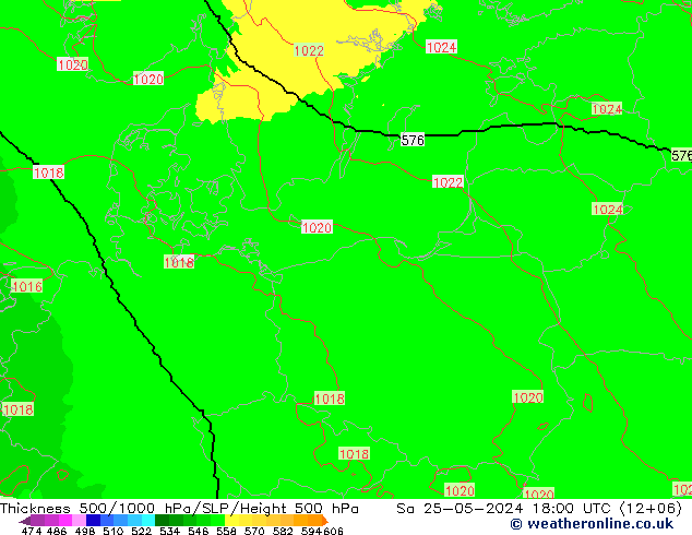 Dikte 500-1000hPa UK-Global za 25.05.2024 18 UTC