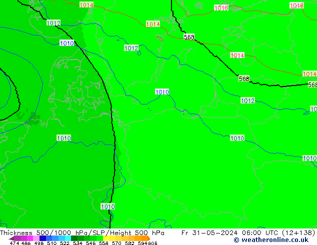 Thck 500-1000hPa UK-Global ven 31.05.2024 06 UTC