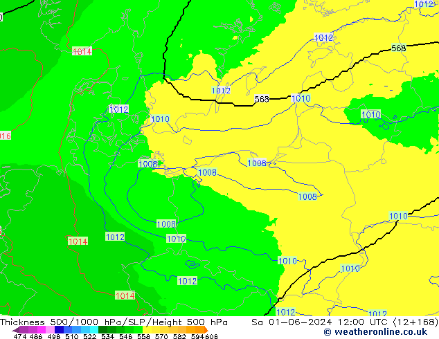 Thck 500-1000hPa UK-Global sab 01.06.2024 12 UTC