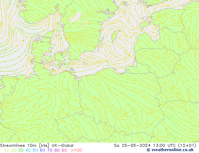 Streamlines 10m UK-Global So 25.05.2024 13 UTC