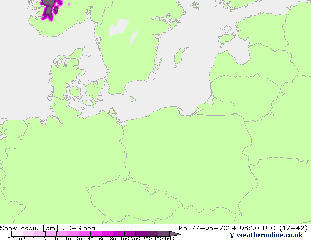 Snow accu. UK-Global Po 27.05.2024 06 UTC