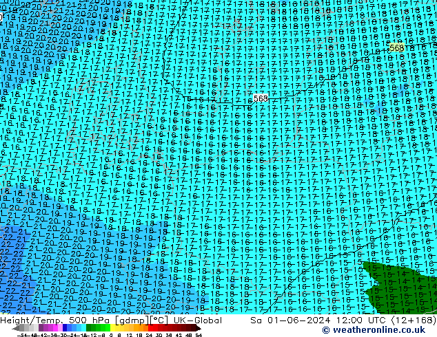 Height/Temp. 500 hPa UK-Global Sáb 01.06.2024 12 UTC