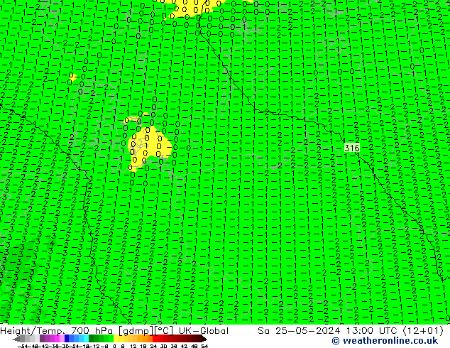 Height/Temp. 700 hPa UK-Global So 25.05.2024 13 UTC