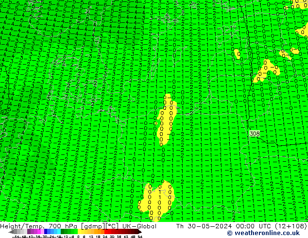 Hoogte/Temp. 700 hPa UK-Global do 30.05.2024 00 UTC