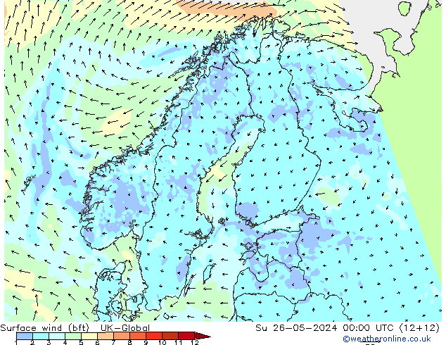Rüzgar 10 m (bft) UK-Global Paz 26.05.2024 00 UTC