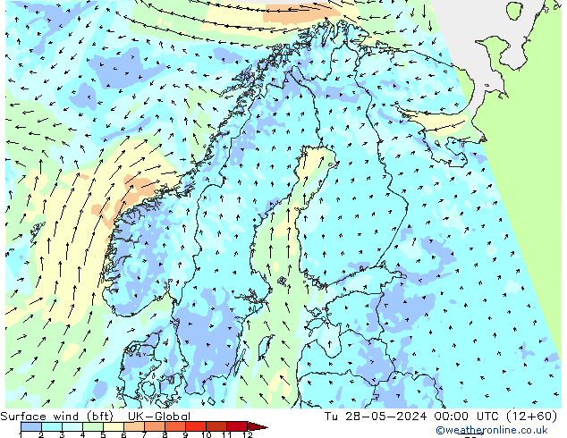 wiatr 10 m (bft) UK-Global wto. 28.05.2024 00 UTC