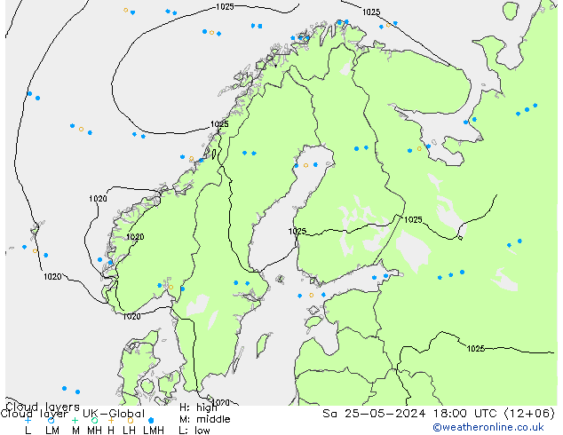 Cloud layer UK-Global сб 25.05.2024 18 UTC