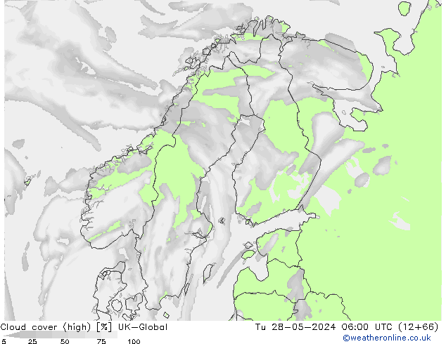 Cloud cover (high) UK-Global Tu 28.05.2024 06 UTC