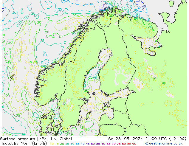 Isotachs (kph) UK-Global Sa 25.05.2024 21 UTC