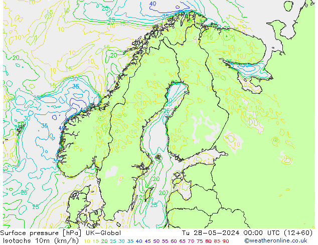 Isotachen (km/h) UK-Global Di 28.05.2024 00 UTC