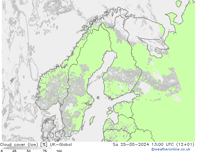 Cloud cover (low) UK-Global Sa 25.05.2024 13 UTC