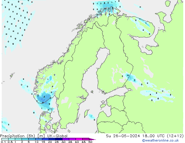 Precipitation (6h) UK-Global Su 26.05.2024 00 UTC