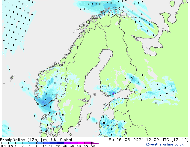 Precipitation (12h) UK-Global Su 26.05.2024 00 UTC