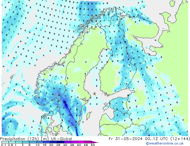 Precipitation (12h) UK-Global Pá 31.05.2024 12 UTC