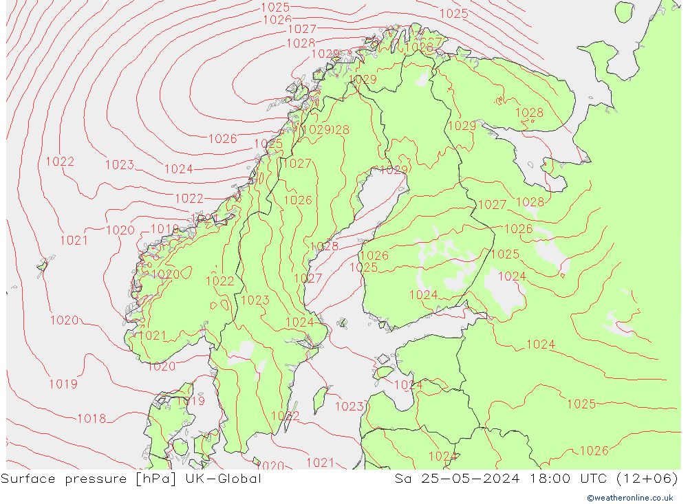 приземное давление UK-Global сб 25.05.2024 18 UTC