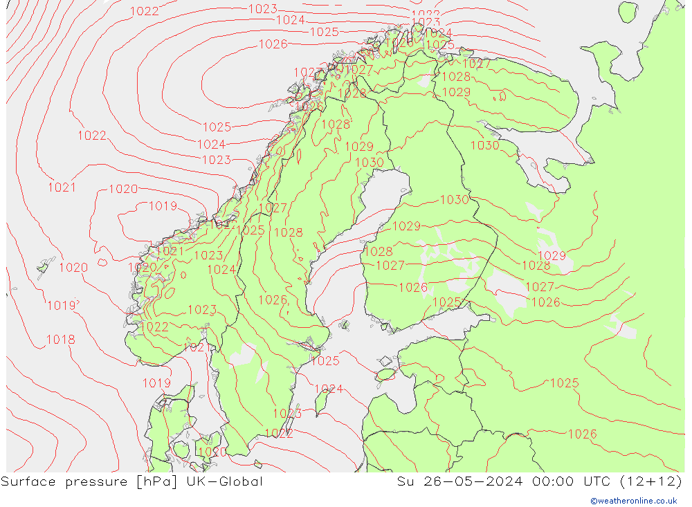 Surface pressure UK-Global Su 26.05.2024 00 UTC