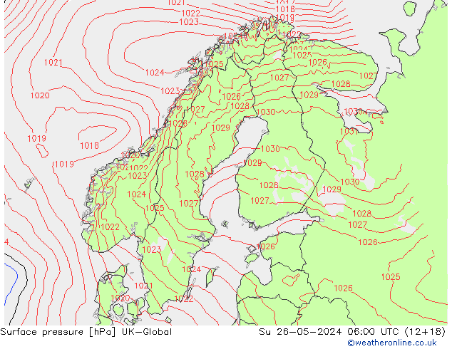 Surface pressure UK-Global Su 26.05.2024 06 UTC