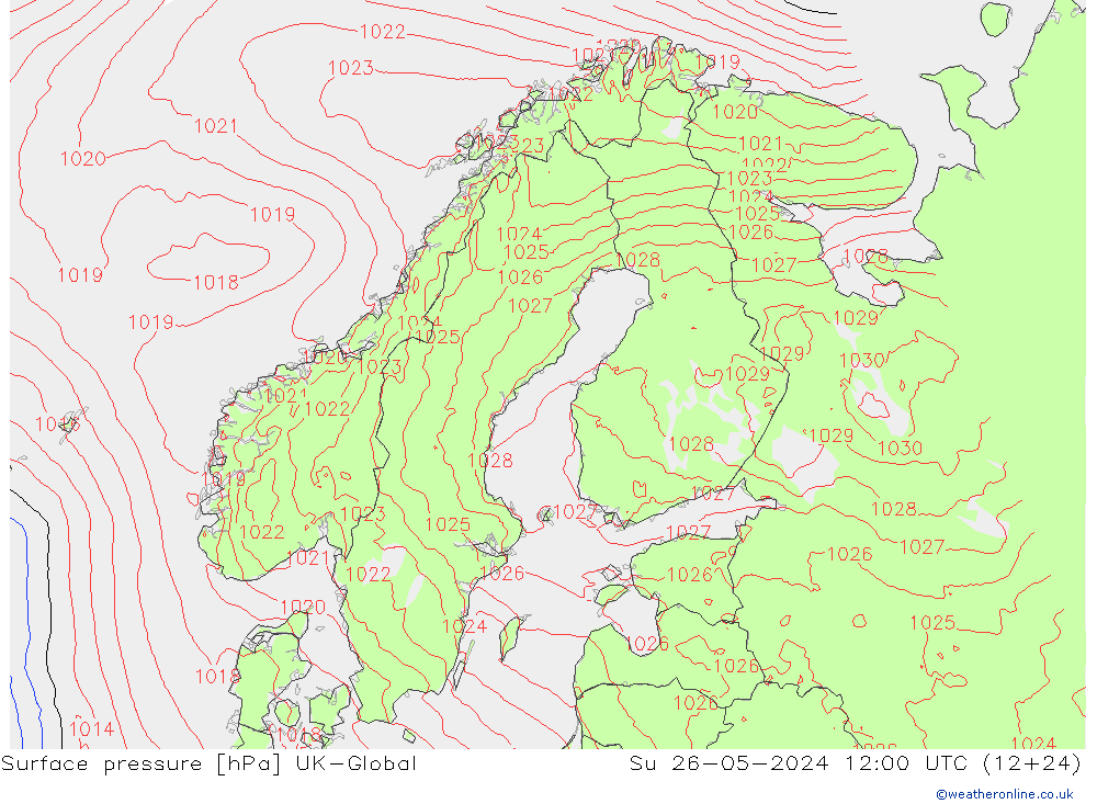 Luchtdruk (Grond) UK-Global zo 26.05.2024 12 UTC