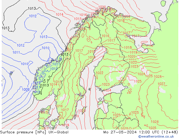 Surface pressure UK-Global Mo 27.05.2024 12 UTC