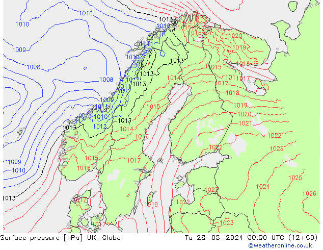 Surface pressure UK-Global Tu 28.05.2024 00 UTC