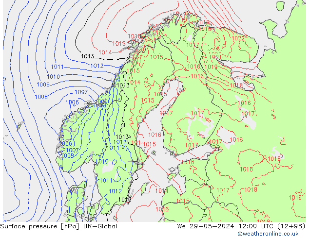 pression de l'air UK-Global mer 29.05.2024 12 UTC