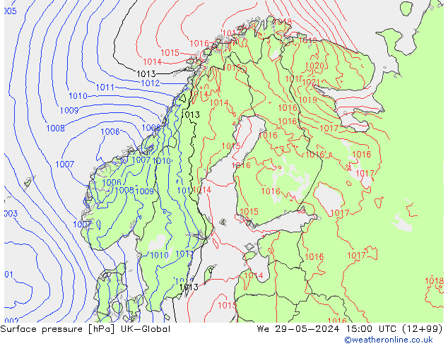 Surface pressure UK-Global We 29.05.2024 15 UTC