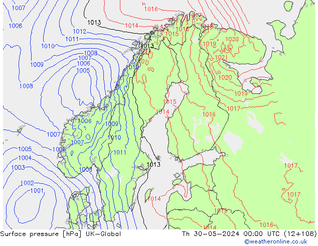 Surface pressure UK-Global Th 30.05.2024 00 UTC