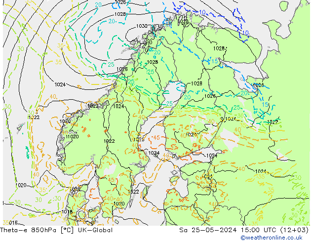 Theta-e 850hPa UK-Global Sa 25.05.2024 15 UTC