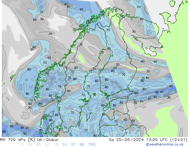 RH 700 hPa UK-Global Sa 25.05.2024 13 UTC