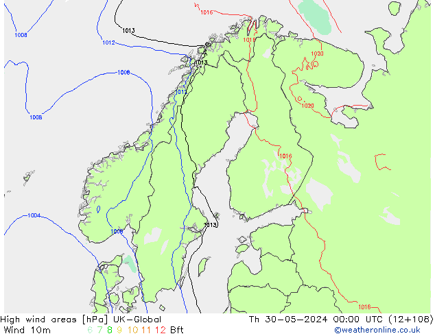 High wind areas UK-Global jue 30.05.2024 00 UTC