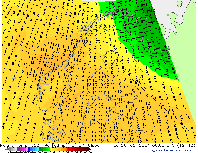 Height/Temp. 850 hPa UK-Global Su 26.05.2024 00 UTC