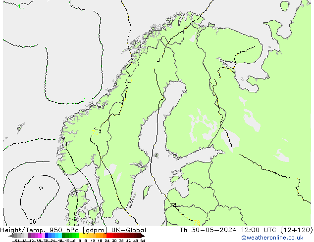 Height/Temp. 950 hPa UK-Global Th 30.05.2024 12 UTC