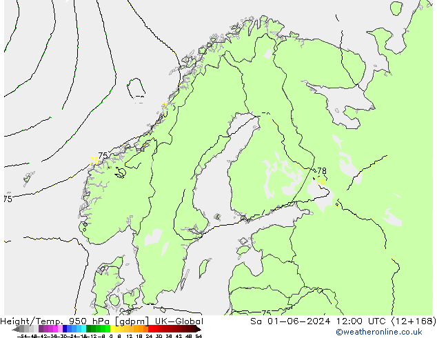 Height/Temp. 950 hPa UK-Global Sa 01.06.2024 12 UTC