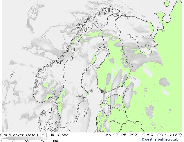 Cloud cover (total) UK-Global Mo 27.05.2024 21 UTC