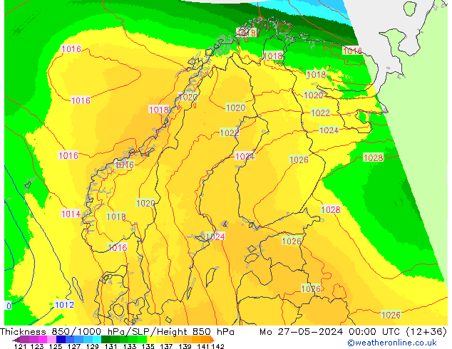 Thck 850-1000 hPa UK-Global Po 27.05.2024 00 UTC