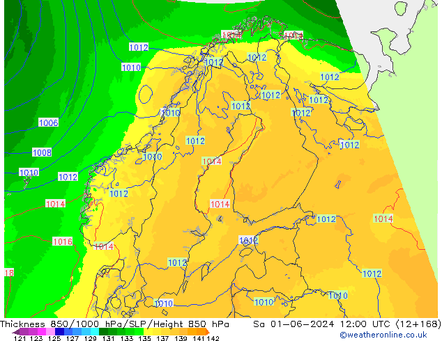 Thck 850-1000 гПа UK-Global сб 01.06.2024 12 UTC