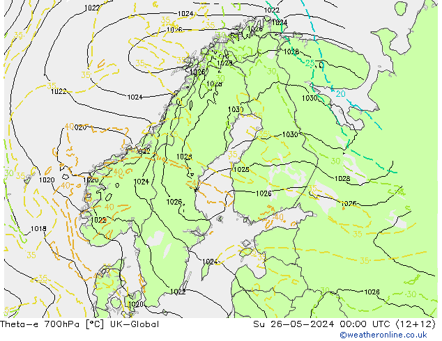 Theta-e 700гПа UK-Global Вс 26.05.2024 00 UTC