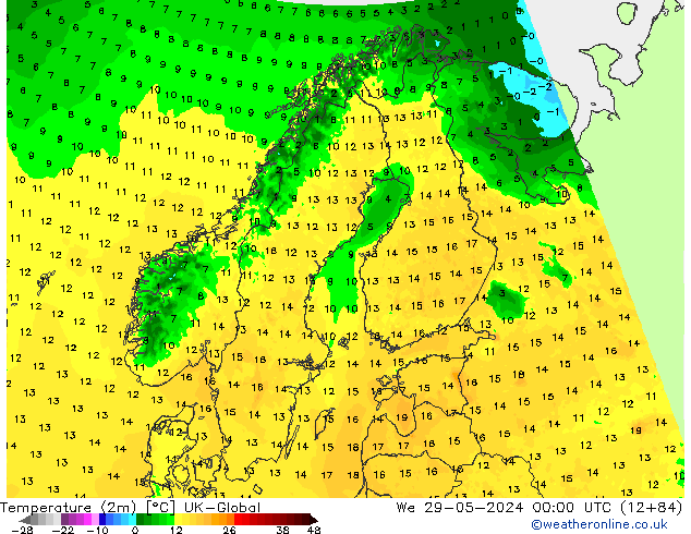 Temperatura (2m) UK-Global mié 29.05.2024 00 UTC