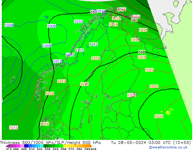 Espesor 500-1000 hPa UK-Global mar 28.05.2024 03 UTC