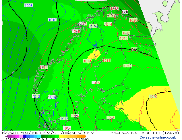 Thck 500-1000hPa UK-Global Út 28.05.2024 18 UTC