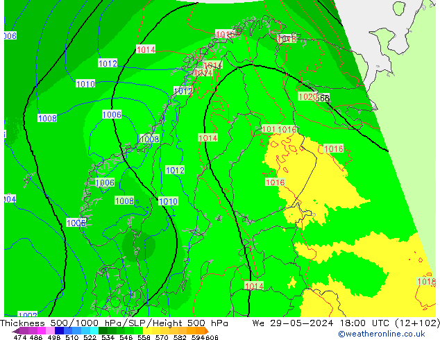 Thck 500-1000hPa UK-Global  29.05.2024 18 UTC