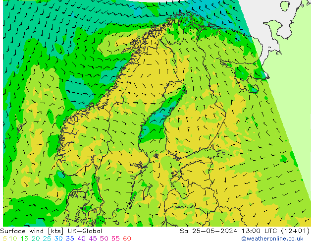 Viento 10 m UK-Global sáb 25.05.2024 13 UTC