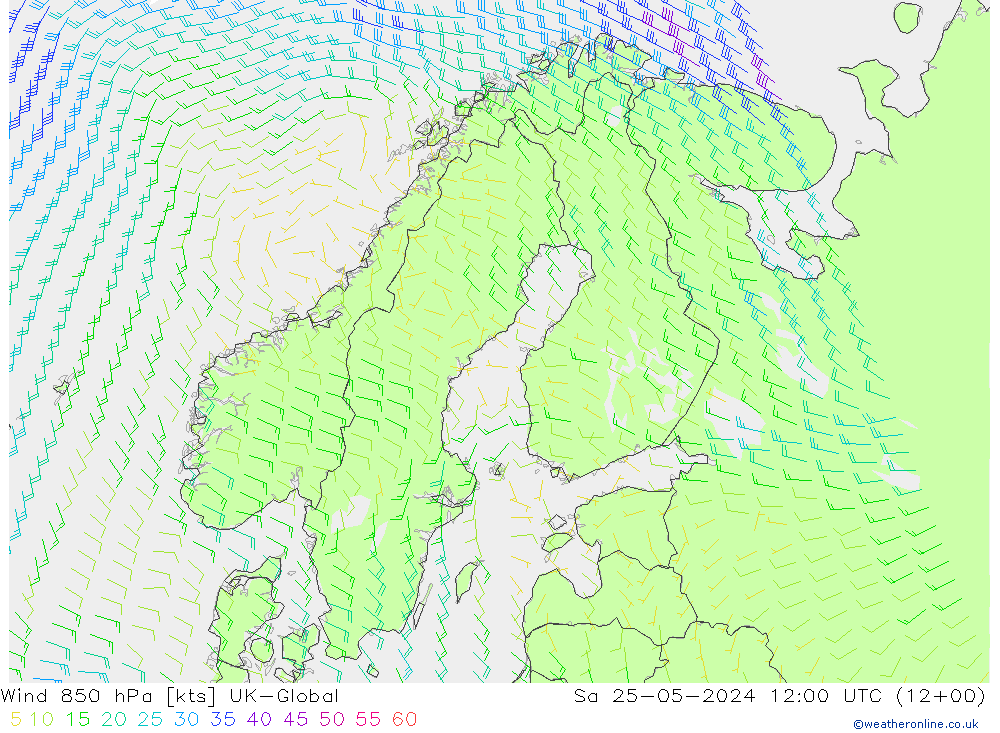 ветер 850 гПа UK-Global сб 25.05.2024 12 UTC