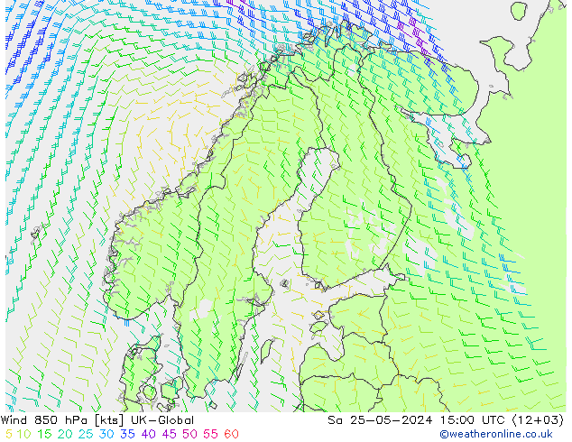 Viento 850 hPa UK-Global sáb 25.05.2024 15 UTC