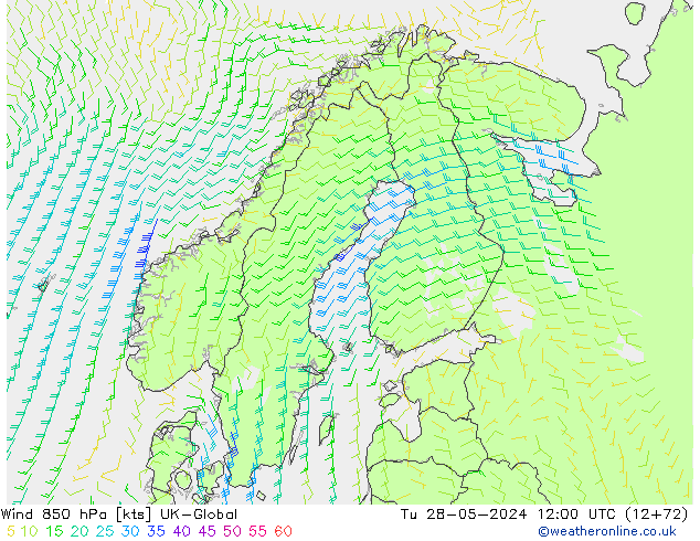 Rüzgar 850 hPa UK-Global Sa 28.05.2024 12 UTC