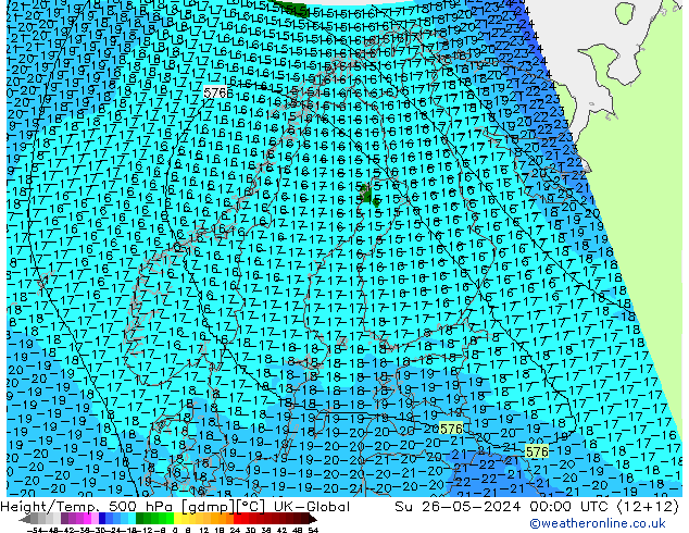 Height/Temp. 500 hPa UK-Global So 26.05.2024 00 UTC